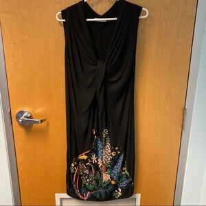 TSUMORI CHISATO Sz L Knee Length Front Bow Flower Print Short  Sleeve Dress